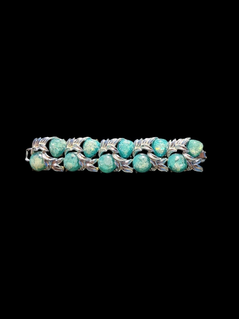 Turquoise Confetti Resin 50s Vintagw Silver Bracelet